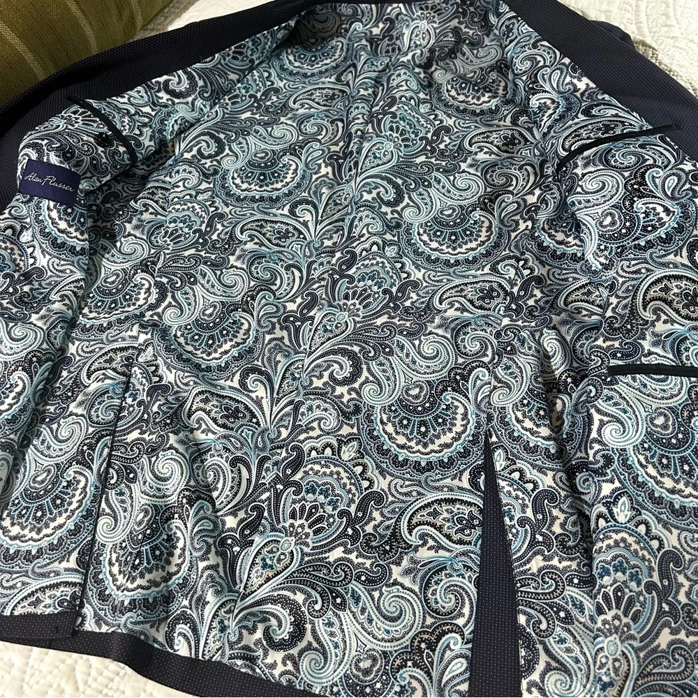 Alan Flusser Blazer Men’s Navy Micro Dot Sport Coat Jacket Business Formal Sz L